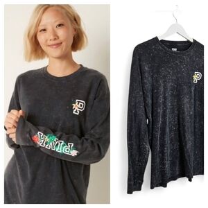 Victoria’s Secret PINK Campus Tee S Tropical Palm Hibiscus Tie Dye Logo Black